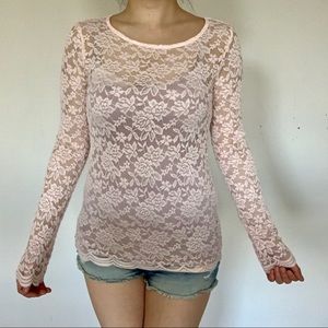 🍍 Forever 21 blush pink lace long sleeve top sz S